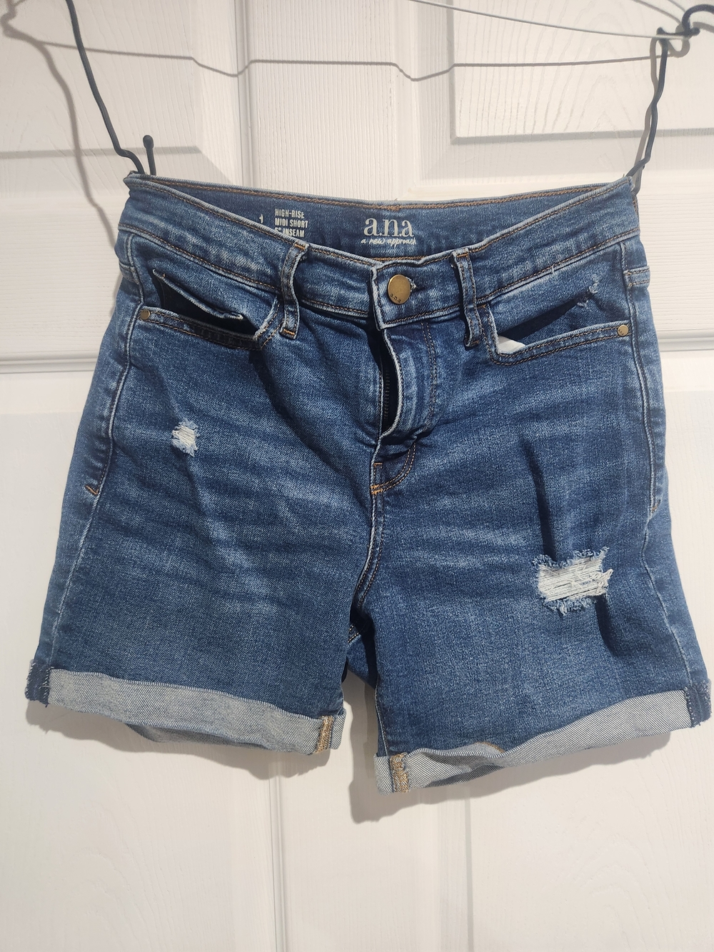a.n.a Dark Blue Rolled Hem Distressed Denim Shorts - Women